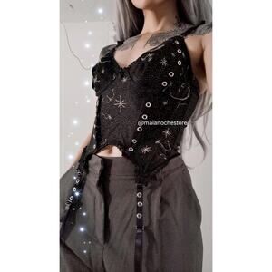 Mala Noche Celestial Skirt Jet Black Dark Academia Indie Sleaze Boutique 26"-34"